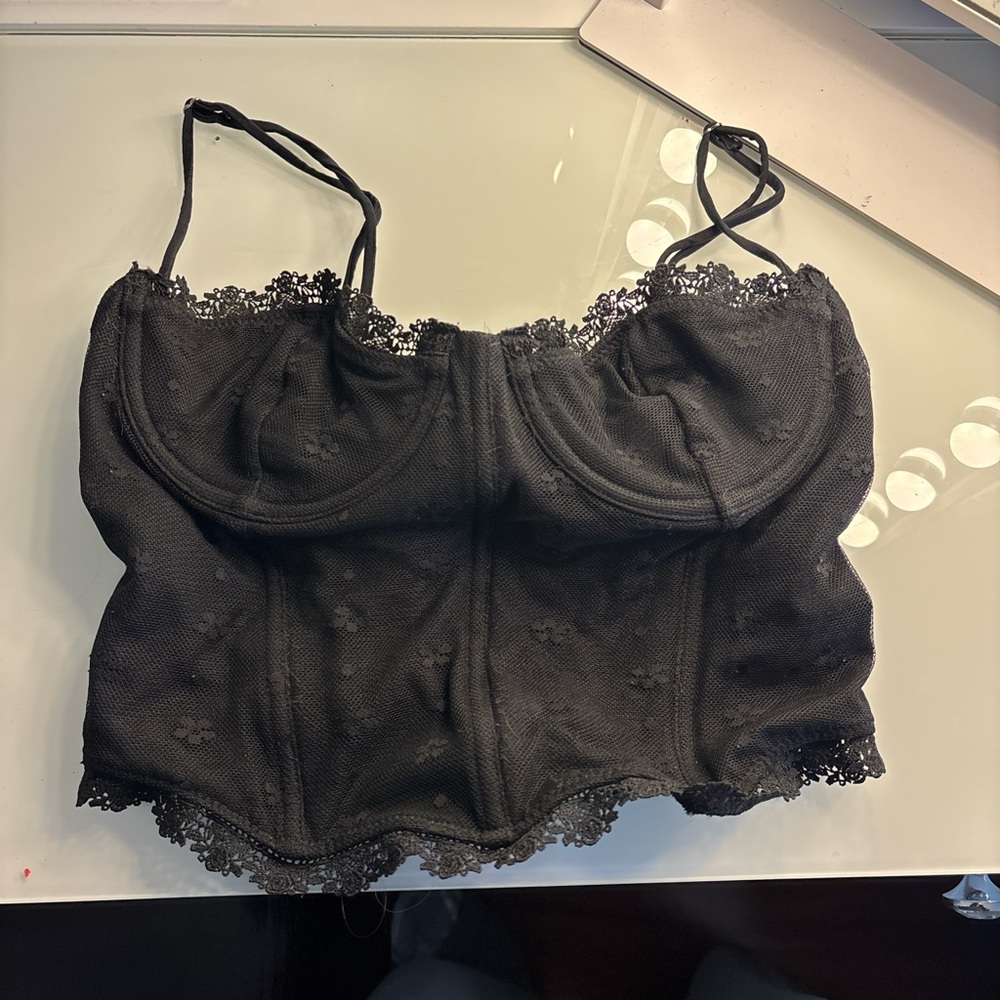 White Fox Black Corset Top